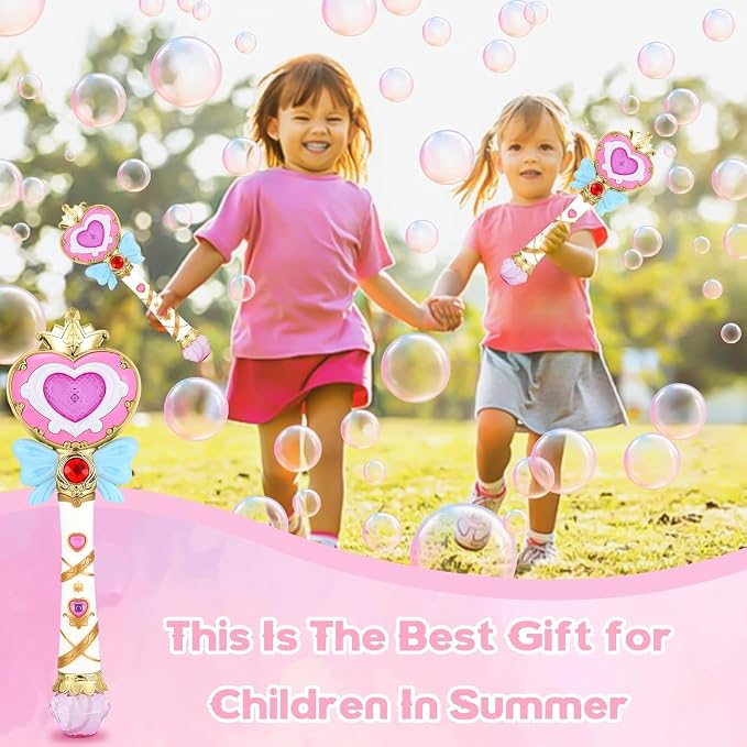 Automatic Bubble Wand for Toddler Kid Princess Toy Age 1 2 3 4 5 6 7 8 1yr Year Old Little Girl Gift Mover Maker Blower Machine Outdoor Juegos Juguetes Burbujas Niñas Easter Pink