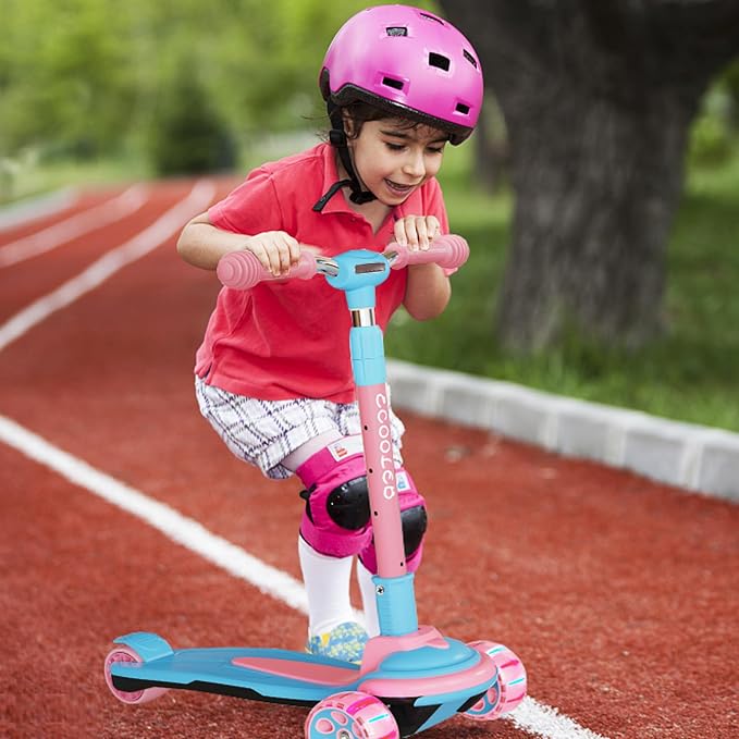 Kick Scooter for Kids Ages 3-12, 5 Adjustable Height Foldable Scooter with 3 LED Light Wheels, Outdoor Activities for Toddlers Boys Girls, Max Load up to 165 lbs