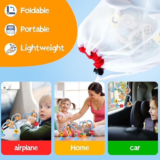 Baby High Chair Toys, Sensory Silicone Suction Cup | Montessori Interactive Teething Fine Motor Skills Toy for Infant and Toddler, Fun for Airplane Travel, Bathtub, Restaurant