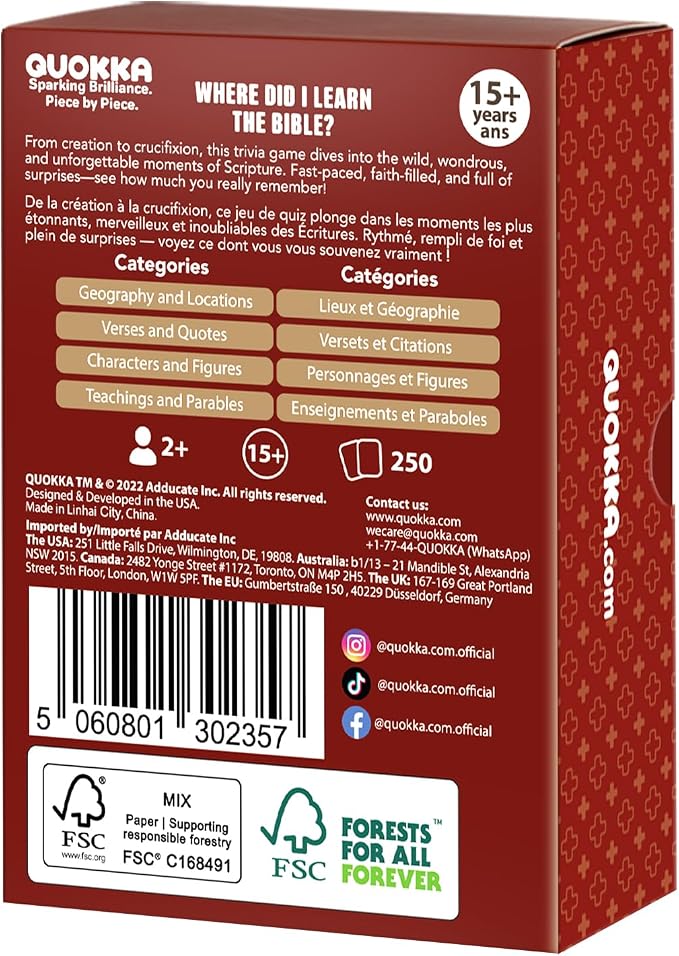 QUOKKA Bible Trivia Game for Adults – 500 Bible Questions for Christians – Fun Christian Trivia Card Games for Adults & Family – Religious Gifts for Men and Women - 4 Rich Categories to Learn and Play