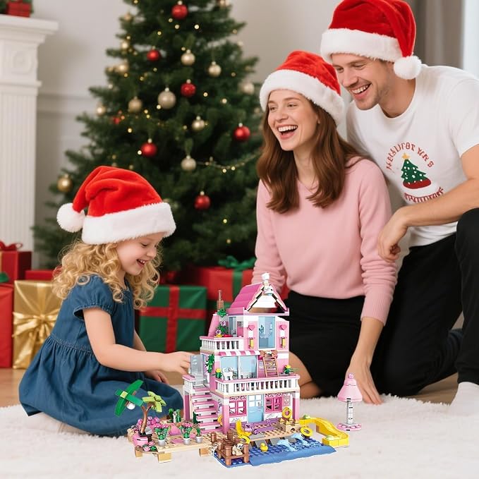 CSNRHG Pink Seaside Beach Villa Friends Building Set Friends Construction Educational Toy 822 Pieces Gifts for Girls Teens Kids Adults Ages 6+