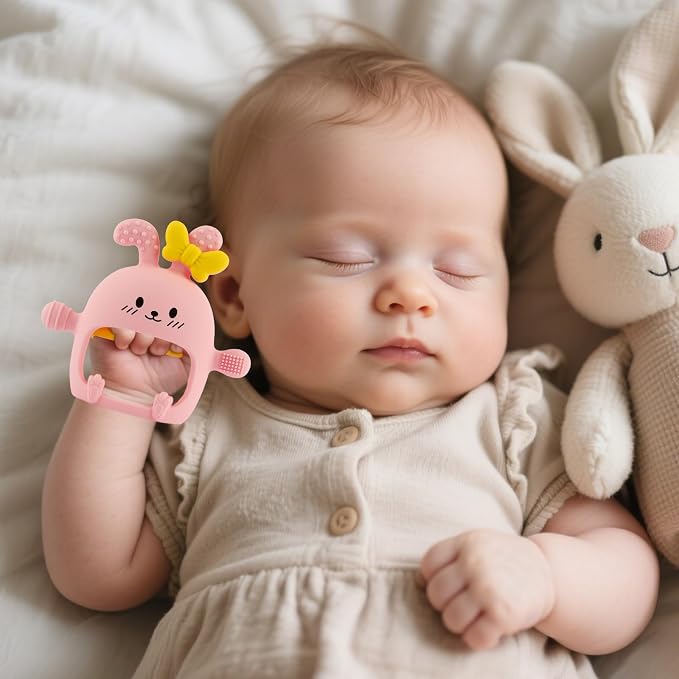 Chuya Baby Teething Toy for 0-3 3-6 6-12 12-24 Months Bunny Mitten Toys Anti-Drop Chewable Hand Teether for Infant,Food Grade Silicone Teether for Baby Newborn Sore Gums Teething Relief