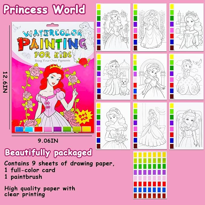 JZILU Watercolor Coloring Book for Kids, Paint with Water- Magic Paint Set Water Painting Book for Toddlers- Arts and Crafts Kit for Girls Boys Travel Activities -Stocking Stuffers for Kids