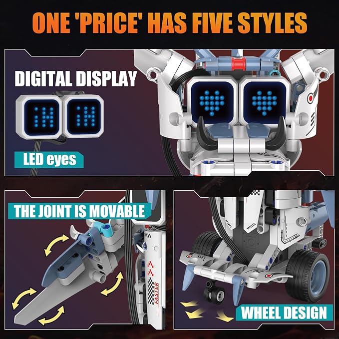 STEM Robot Building Sets for Kids Ages 6-16, 5-in-1 Remote Control and APP Robot Toys,343 Pcs DIY Building Science Educational Kit, Building Block Birthday Present for Teen Boys Girls