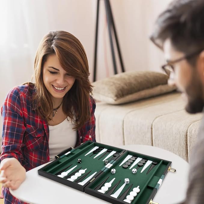 Backgammon Set - Classic Board Game with Premium PU Leather Case - Portable Travel Strategy Backgammon Game Set for Adults, Kids Family Game Night, Vacation & Gifts (11inch Small, Black)
