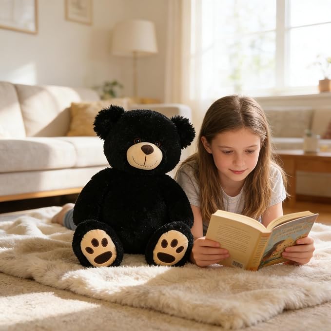 LotFancy Teddy Bear Stuffed Animals, 20 inch Soft Cuddly Cute Plushies, Plush Toys with Footprint Design, Stuffed Animals for Girls Kids Baby Toddlers, Baby Shower Easter Birthday Gift Decor, Black
