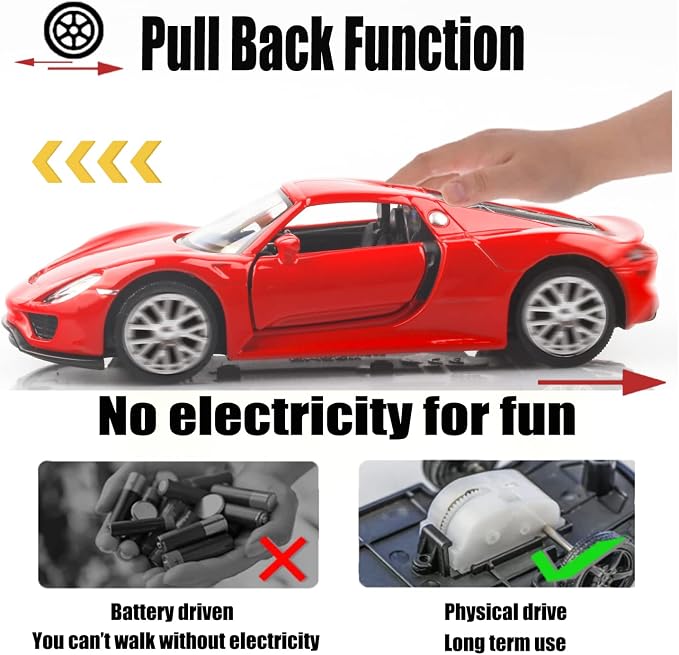TOKAXI 1/36 Scale Porsche 918 Spyde Diecast Model Cars,Pull Back Vehicles Porsche Toy Cars,Cars Gifts for Boys Girls (Red)