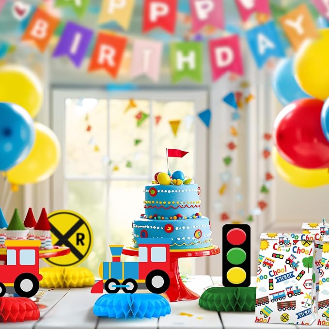 9 Pack Train Table Decorations - Train Party Decorations for Kids' Birthday and Baby Shower - Train Table Toppers