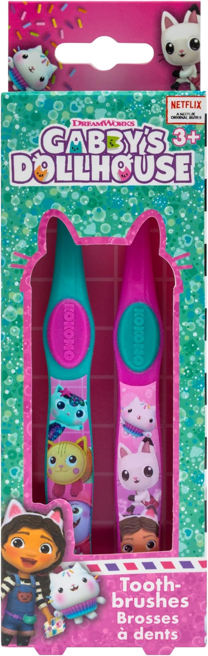 Gabby's Dollhouse Twin Toothbrush for Kids, Manual, Pack of 2