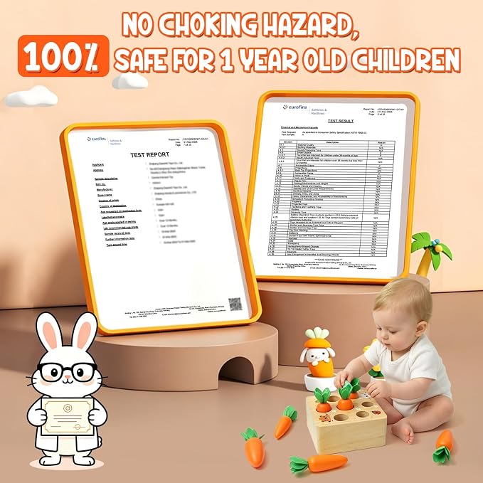 Wdmiya Montessoritoys for 1 Year Old, Wooden Toys Developmental Shape Sorting & Matching Puzzle Carrots Harvest Game, Birthday Gifts for Toddlers Babies Boys and Girls 6-12 Months Christmas