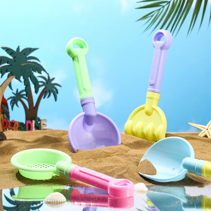 Skylety 8 Pieces Sand Shovels for Kids Colorful Plastic Rake Summer Beach Sand Sifter Shovel for Planting Digging Garden Tool Travel Beach Essentials