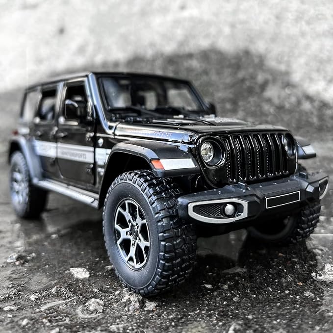 BDTCTK Off-Road 7 Door for Wrangler Diecast Toy Car Model, 1/22 Scale Metal Alloy Vehicle for Kids Boys Girls Adults, Doors Open, Light and Sound, Gifts Black