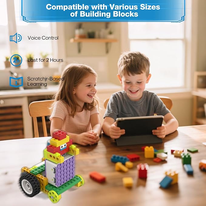 ICQbot 10 in 1 Coding Robot Kit,270+ Piece ScratchJr Learning Educational APP Remote Voice Programming Building Toys for Age 5+ Kids