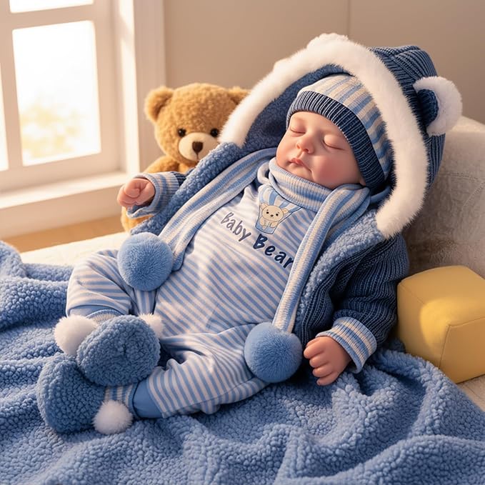 BABESIDE Lifelike Reborn Baby Dolls Boy, 20 Inch Realistic Real Life Baby Poseable Newborn Doll Boy Soft Vinyl and Cloth Body Baby Dolls with Clothes and Toy Gift for Kids Age 3+