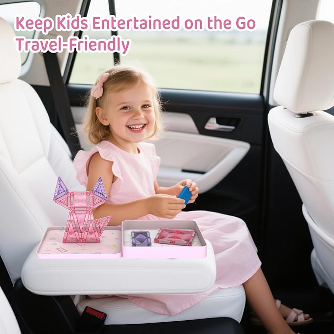 burgkidz Sparkling Glitter Magnetic Tiles for Girls Ages 3-8: 42PCS Pink & Purple Tiles with Storage Tin, Standard Size Compatible with Leading Brands, Dual Size Mix, Travel Friendly Birthday Gift