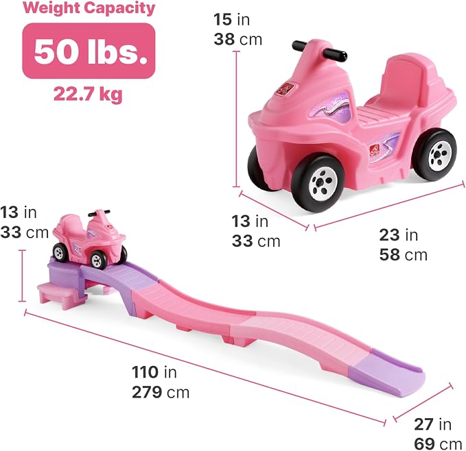 Step2 Bubblegum Blast Up & Down Roller Coaster for Kids, Toddler Ride-On Toy, 9 ft Track, ATV Coaster Car, Ages 2+
