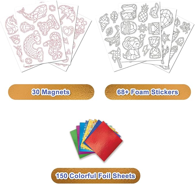 FLUXOJOY Foil Art Craft Kits for Kids, Mess -Free Fun Activity Set for Child, DIY Printing Craft Kit, Birthday Party Gifts for Ages 4 5 6 7 8 9 10 11 12 and Up, Art Travel Toys for Boys Girls