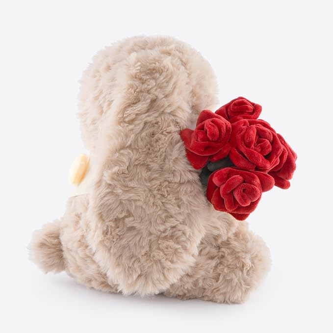 11.4" Adorable Bunny Plush Stuffed Animal - Hugging Rose Bouquet, Ultra-Soft Cuddly Toy, for Girls, Kids, Valentine's Day (Brown/Red)-A Surprise That Never Fades