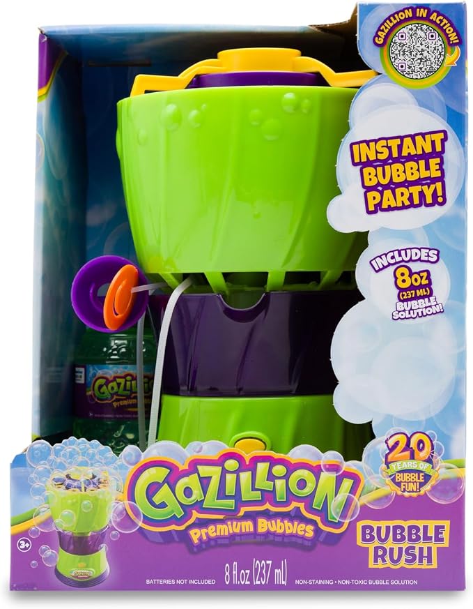 Gazillion Bubbles, Bubble Rush Portable Bubble Maker - Instant Bubble Creation - Outdoor Toy for Kids - 8 oz. Bubble Solution Included - Ages 3+