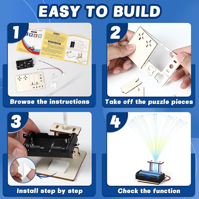 6 Set STEM Kits for Kids Age 6-8 8-10, Bulk Fiber Optic Lights Science Experiments for Classroom, STEM Activities Toys for Boys Girls 8-13 Year Old Gift, Circuit Building Kit, Electric Craft Projects