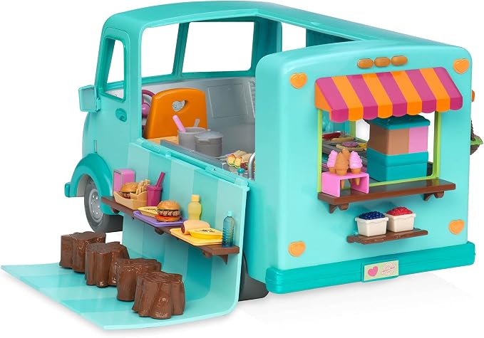 Li'l Woodzeez – Honeysuckle Sweets Food Truck with 89 Pieces Toy Set, Ice Cream Machine & Kitchen Accessories, Miniature Play Food, Collectible Toys for 3+ Years