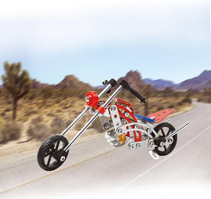 99 PCS Metal Motorcycle Model Building Kit - DIY Alloy Chopper Bike Assembly Set - STEM Engineering Construction Toy for Kids Ages 8-12 & Adults, 3D Mechanical Puzzle Collectible (Red & Silver)