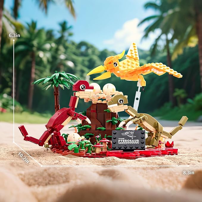 UNCLE BRICK Dinosaur World Building Block Set,Pterosaur Dinosaur Park Sets for Boy 8-12,Pterosaur and Volcano Scene Building Sets,Home or Office Décor Sets for Boys 8-14(559pcs)