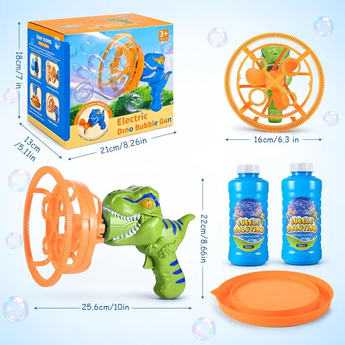Dinosaur Shaped Bubble Gun for Kids - Blows Over 1000 Bubbles per Minute & Creates Giant Bubbles, Birthday, Christmas & Easter Gift for Boys & Girls Ages 3-9 (Green)