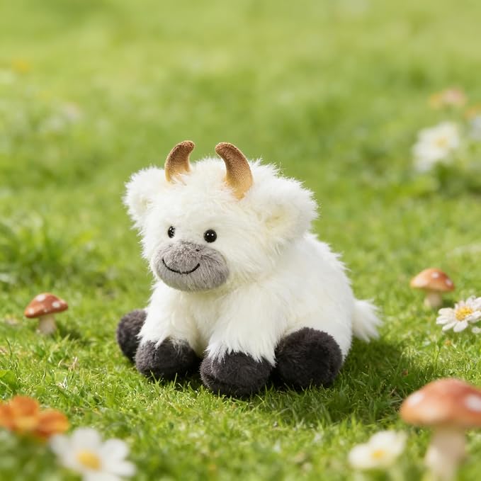 Hopearl Adorable Plush Yak Cow Toy Floppy White Yak Soft Kawaii Stuffed Animal Cute Birthday Holiday Gift for Boys Girls Kids Toddlers, White, 10''