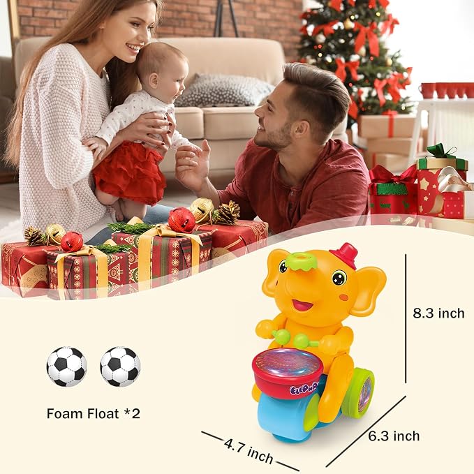 Baby Elephant Musical Crawling Toy with Lights, Sounds, Blowing Ball, Infant Sensory Toys, Birthday Gifts for Kids Boy Girl 3 4 5 6 7 8 Years (Yellow)
