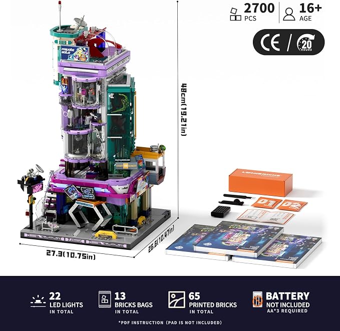 Lumibricks Cyber Couture Galleria Building Set - Cyberpunk Neon City Future Style Toy with Light Kit for Home Decor - Amazing Gift Idea for Boys & Girls, Adults & Sci-fi Lovers, 2701 Pcs