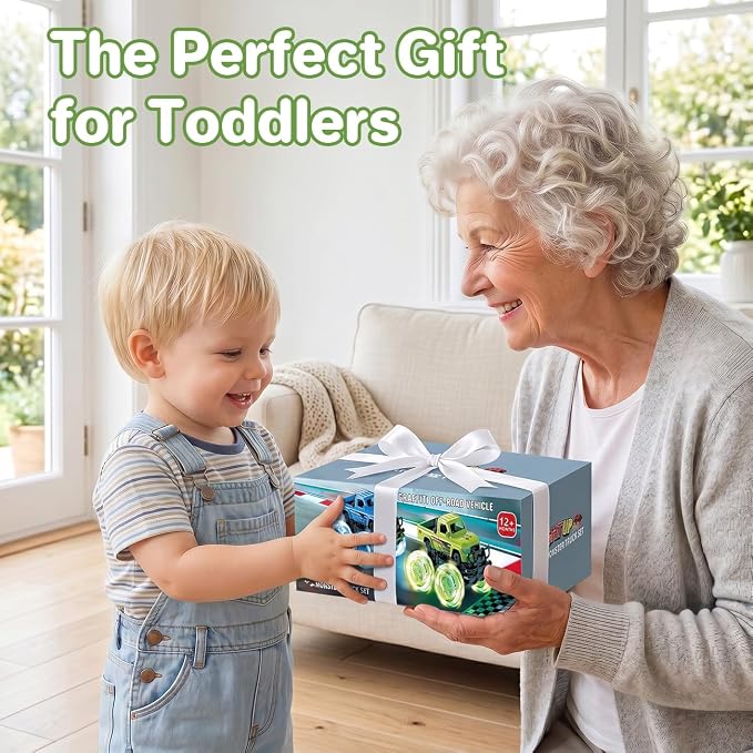 SEPHIX Monster Truck Toys for Toddler Boys Gift:2 Pack Trucks for Boys Age 2-4, Light-Up Wheels Monster Trucks for Kids Ages 4-8,Pull Back Cars for 3+ Year Old Girls,Birthday Gifts for 3 Year Old Boy