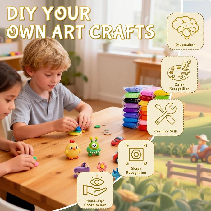48 Air Dry Clay-36 Colors Modeling Clay for Kids Age 3-12,13 White,35 Others, Air Dry Clay Bulk Kit with 3 Sculpting Tool, Light, Safe, Non-Toxic, DIY Model Magic Clay Gifts for Boys and Girls Toys