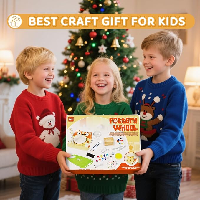 Pottery Wheel for Kids, Complete Pottery Kit for Beginners, Arts and Crafts for Kids Ages 8-12, with Air Dry Clay Painting Kit Sculpting Tools, Birthday Gift for Boys Girls 6 7 8 9 10 11 12 (Dog)