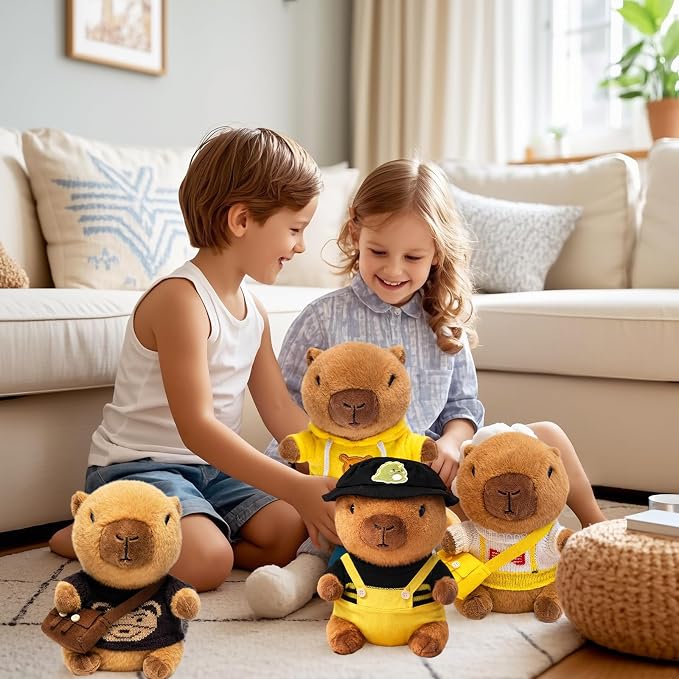 Capybara Plush Toy Capybara Plush with 9 Clothes and Accessories Super Soft Capybara Stuffed Animal for Kids Girls Boys 10.2inch (Black Capybara)