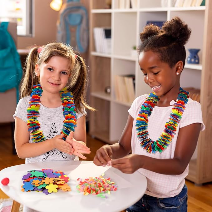 Wettarn 48 Pcs Hawaiian Lei Making Craft Kit Makes Foam Flower Necklace VBS Vacation Bible EVA Flowers Foam Luau Crafts DIY Floral for Luau Tropical Party Decoration (Flower)