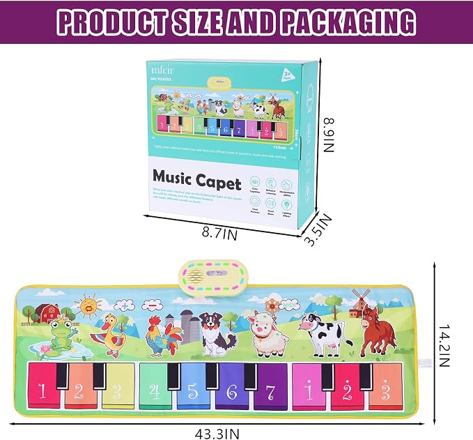 Farm Animals Piano Mat Toys, Musical Floor Carpet Play mat for Kids | Sensory Educational Learning Dancing Keyboard,Touch Blanket Xmas Christmas Birthday Gift for 3-12 Year Old Girl boy