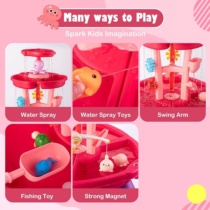 VROGTIK Water Table for Toddlers with Fishing Game Set 3-Tier Kids Sand Water Table Sensory Outdoor Toys for Kids Ages 4-8 Summer Beach Outside Backyard Toys for Girls& Boys Age 3 4 5 6 7 8 9