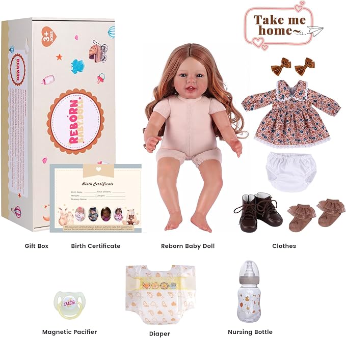 BABESIDE Lifelike Reborn Baby Dolls Dara - 20 Inch Realistic-Newborn Baby Doll Long Hair Girl Handmade Real Life Baby Dolls with Clothes and Toy Accessories Gift for Kids Age 3+