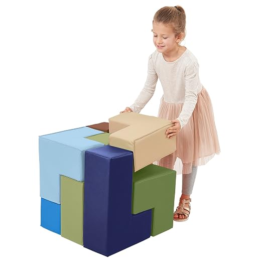 ECR4Kids SoftZone Brainy Building Blocks Puzzle Set, Beginner Playset, Earthtone, 7-Piece