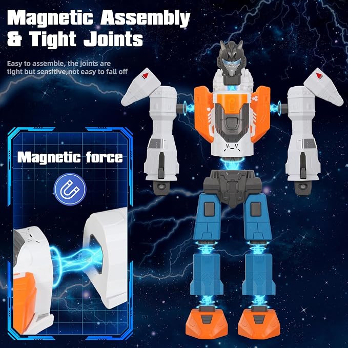 MIEBELY Magnetic Transform Robot Toy, 3 in 1 Large STEM Construction Transforming Toy for Toddlers, Kids Action Figure Robot for Boy and Girls, Education Gifts for Kid 3 4 5 6 7 Birthday Christmas