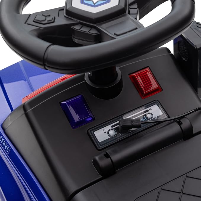 Aosom Kids Push Ride On Car with Working PA System and Horn, Police Truck Style Foot-to-Floor Sliding Car for Boys and Girls with Under-Seat Storage, for 18 Months to 5 Years Old, Blue