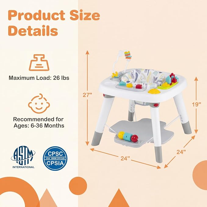 HONEY JOY Baby Bouncer Activity Center, 6-in-1 Infant Jumper & Standing Play Table w/ 360° Rotary Seat, 5 Toys, 3 Adjustable Heights, Music & Sounds, Activity Center for Babies(Gray)