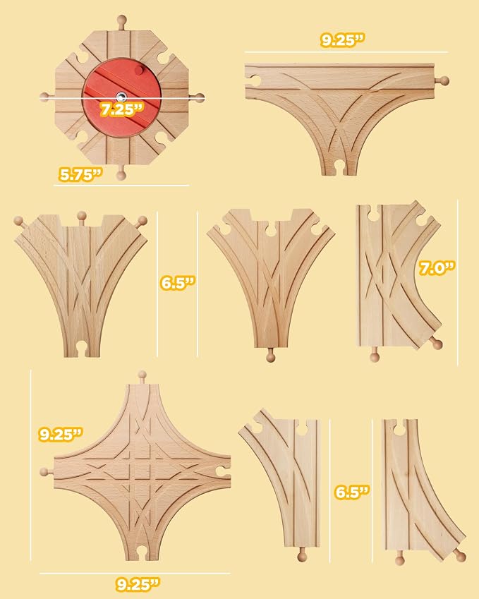 SainSmart Jr. Wooden Train Track 8pcs, Track Expansion Compatible with All Major Brands Toddler Railway Toy Train Set Boys Train Set 3+