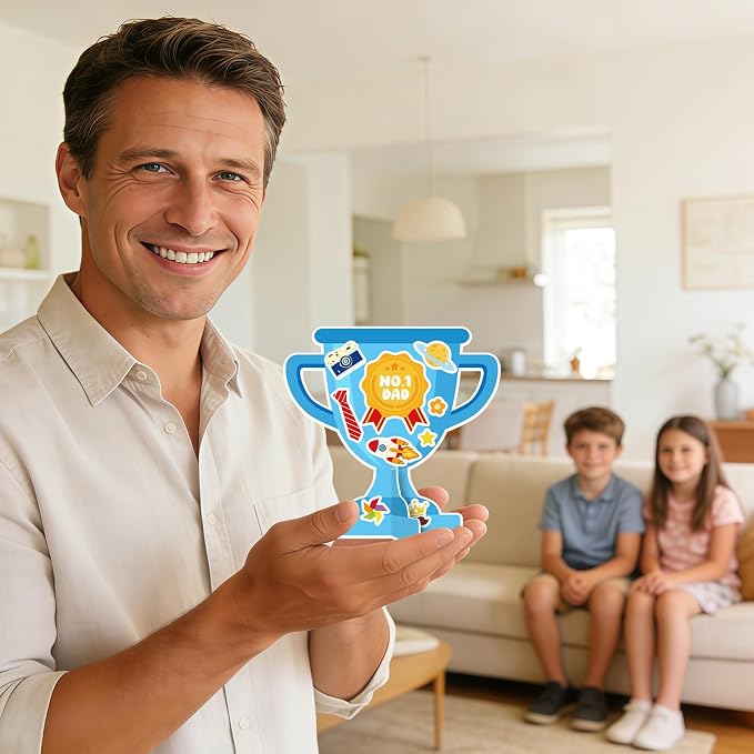 PAIVSUN 24Pcs Fathers Day Crafts for Kids, Make Your Own 3D Trophy for Dad, Father's Day Decorations Gifts DIY Crafts Kit for Classroom School Activities Home Party Favor Supplies