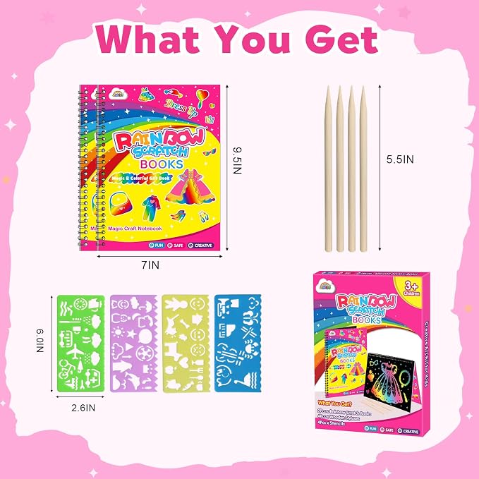 ZMLM Scratch Paper Art-Crafts Gift: 2 Pack Rainbow Notebooks Supplies Toys for 3 4 5 6 7 8 9 10 Years Old Girls and Boys Kids Easter Gifts Christmas Birthday Party Games Dress up