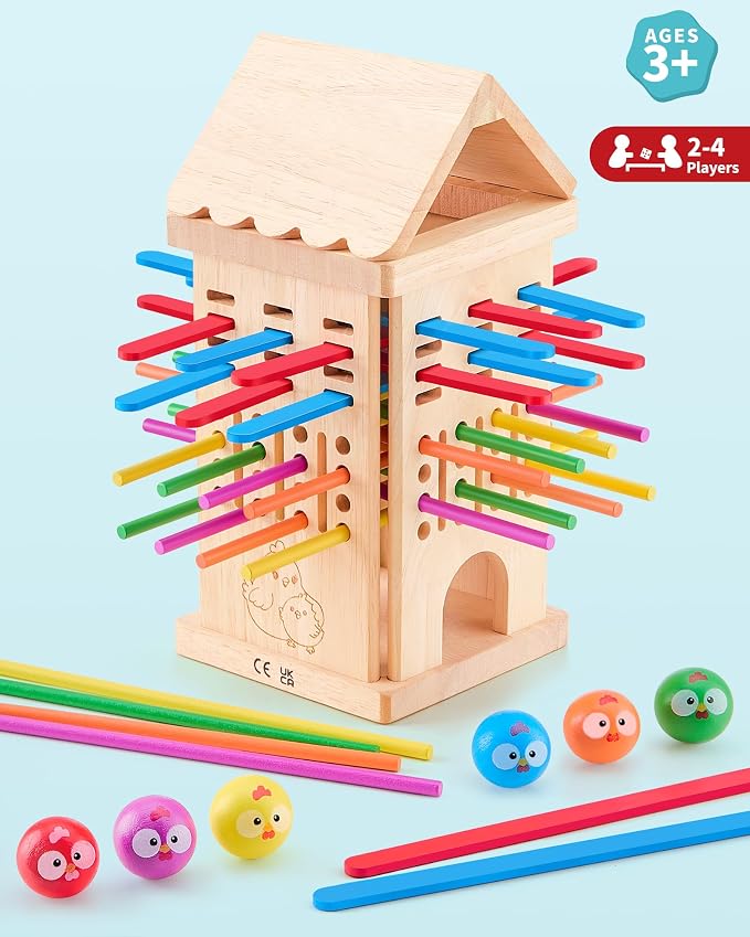 Montessori Board Game for Kids Ages 3-6, Safe Colorful Wooden Stick & Dice Toy, Fine Motor Skills Learning Game, Family Game for Kids & Adults, Educational Gift for Boys and Girls