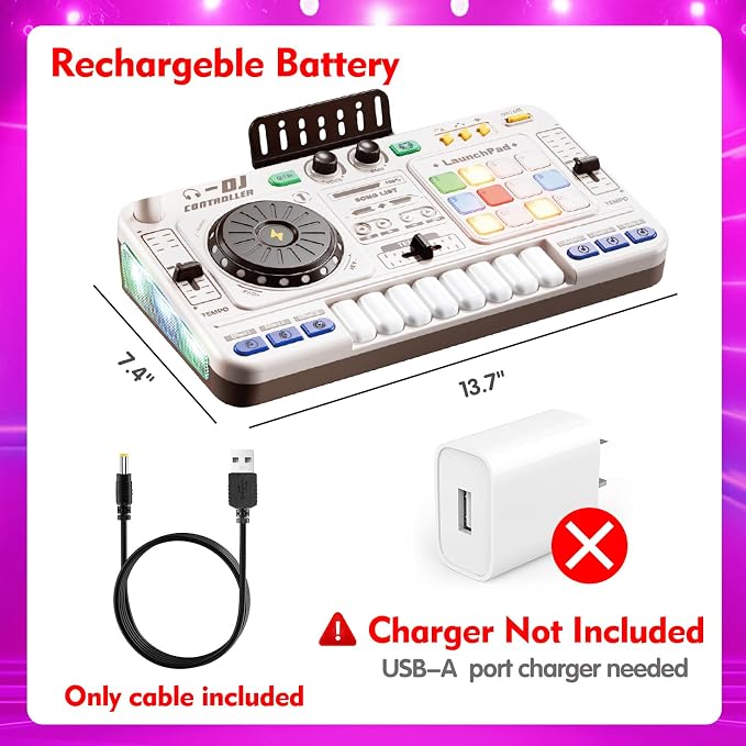 Tsomtto Kids DJ Mixer Controller Table Musical Toy Electronic Toy with LED Lights Sound Effect Microphone Piano, DJ Mixer Table Music Toys Birthday Gift Toys for 3 4 5 6 Year Old Boy Girl