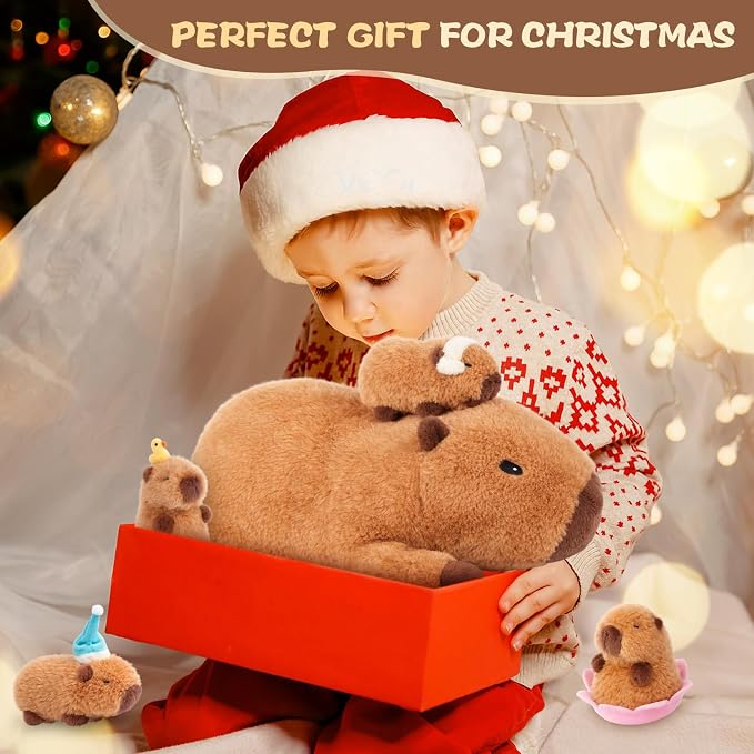 SuzziPals Lotus Capybara Stuffed Animal with Babies Inside, 5PCS Capybara Plush Set with Mommy & 4 Baby Capybaras, Soft Pillow Plush for Bedroom Decor, Birthday Easter Gift for Kids & Capibara Lovers