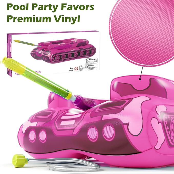 Tank Pool Floats Kids Adults - Jasonwell Inflatable Pool Floaties Swimming Pool Tank with Water Cannon Gun Swim Floaty Rafts Lake Beach Party Pool Toys for Boys Girls Toddlers Kids Adults (Rose, L)